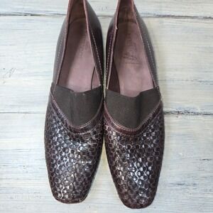 SESTO MEUCCI Women's Brown Woven Leather Slip On Loafers Made in Italy Size 9